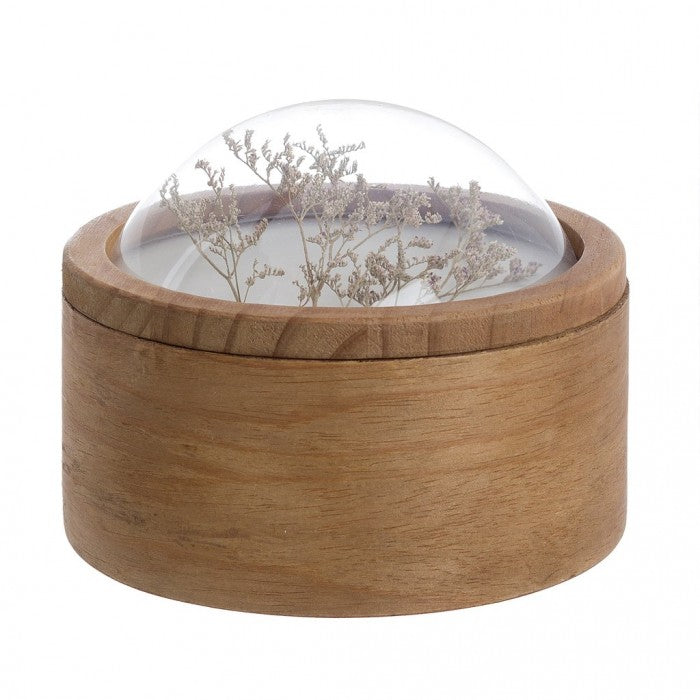 Blanc MariClò Scatola Decorativa in Legno con Cupola in Vetro e Fiori Secchi 20,60x15 cm.