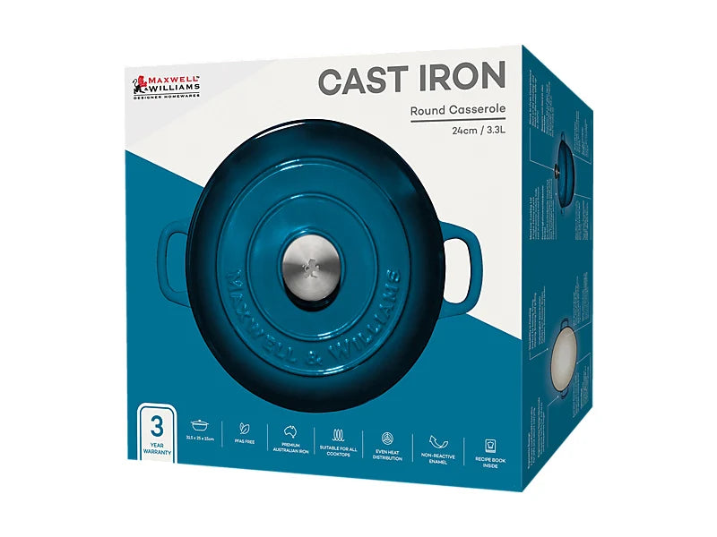 Maxwell & Williams Cast Iron Collection Casseruola Rotonda in Ghisa Smaltata Midnight Blue 3,3 litri 24 cm.