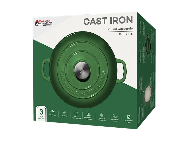 Maxwell & Williams Cast Iron Collection Casseruola Rotonda in Ghisa Smaltata English Racing Green 3,3 litri 24 cm.