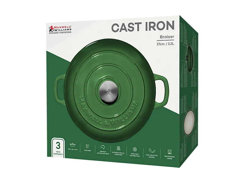 Maxwell & Williams Cast Iron Collection Tegame Basso Braiser in Ghisa Smaltata English Racing Green 3,3 litri 27 cm.