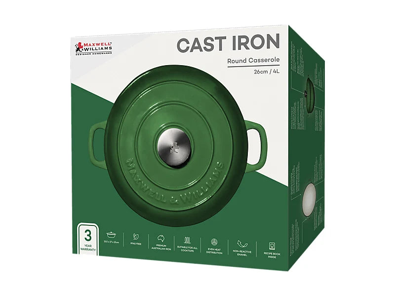 Maxwell & Williams Cast Iron Collection Casseruola Rotonda in Ghisa Smaltata English Racing Green 4 litri 26 cm.