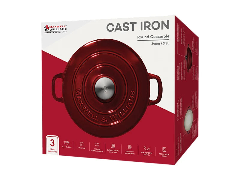 Maxwell & Williams Cast Iron Collection Casseruola Rotonda in Ghisa Smaltata Merlot 3,3 litri 24 cm.