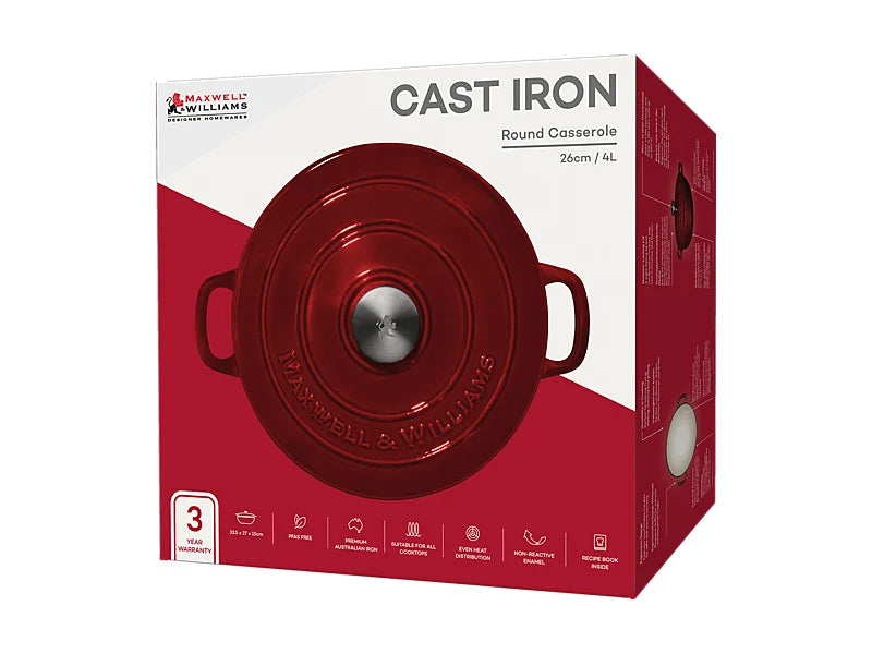 Maxwell & Williams Cast Iron Collection Casseruola Rotonda in Ghisa Smaltata Merlot 4 litri 26 cm.