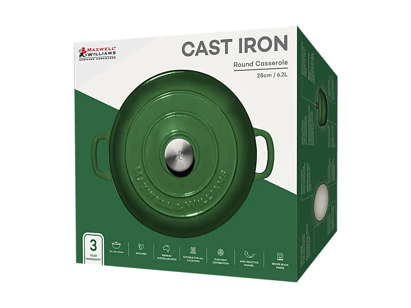 Maxwell & Williams Cast Iron Collection Casseruola Rotonda in Ghisa Smaltata English Racing Green 6,2 litri 28 cm.