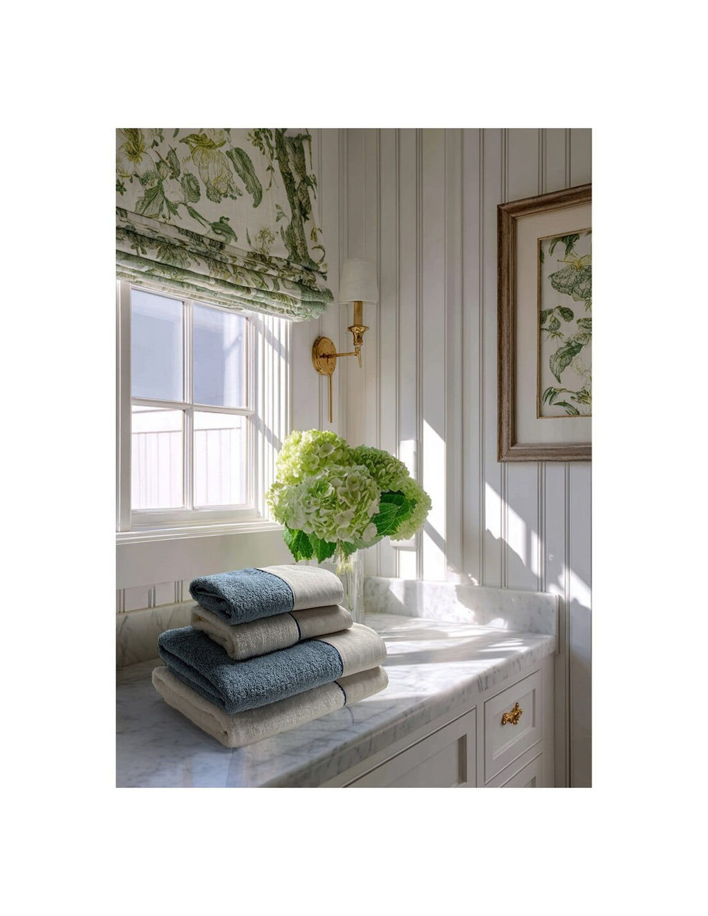 Blanc MariClò Set 2 Coppie Spugna con Balza Terre di Lino Collection in Cotone Azzurro e Bianco 40x60+60x100 cm.