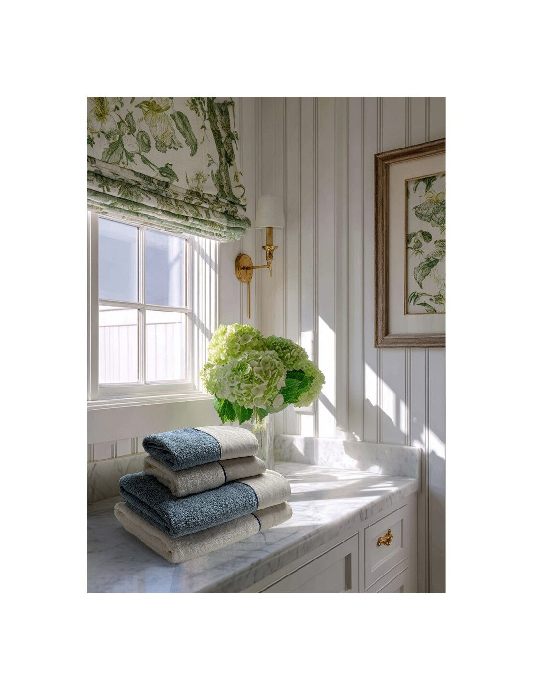 Blanc MariClò Set 2 Coppie Spugna con Balza Terre di Lino Collection in Cotone Azzurro e Bianco 40x60+60x100 cm.