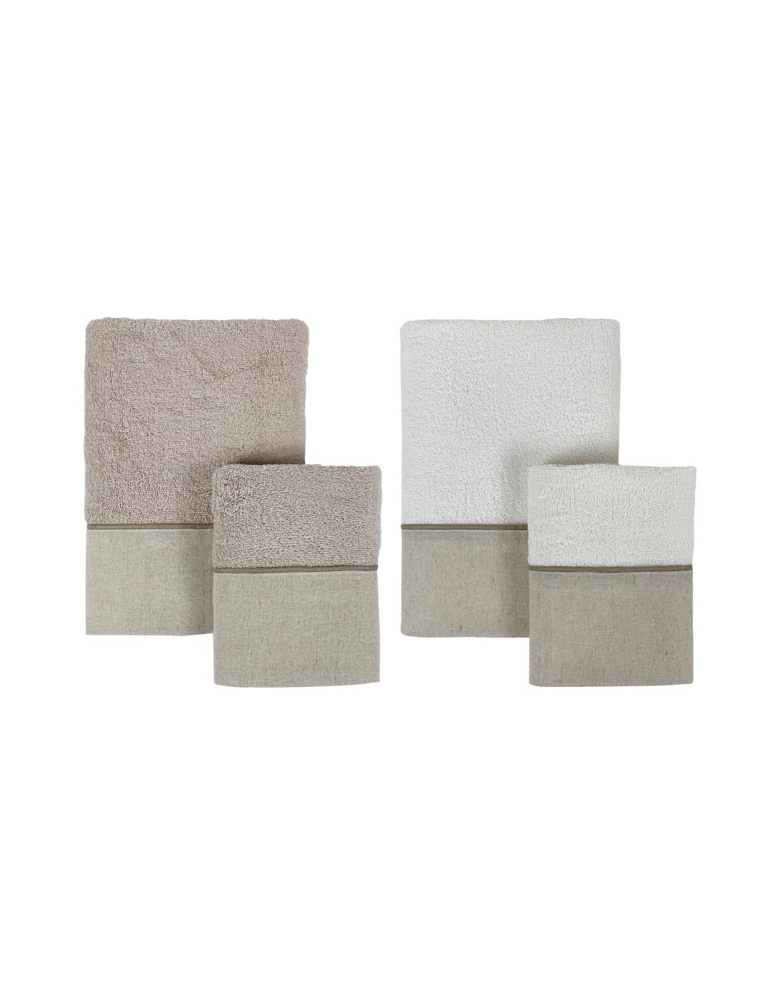 Blanc MariClò Set 2 Coppie Spugna con Balza Terre di Lino Collection in Cotone Beige e Bianco 40x60+60x100 cm.