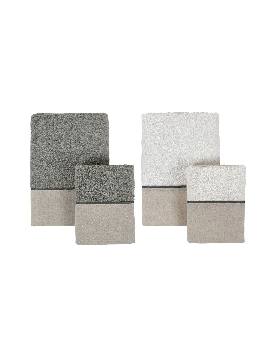 Blanc MariClò Set 2 Coppie Spugna con Balza Terre di Lino Collection in Cotone Verde Salvia e Bianco 40x60+60x100 cm.