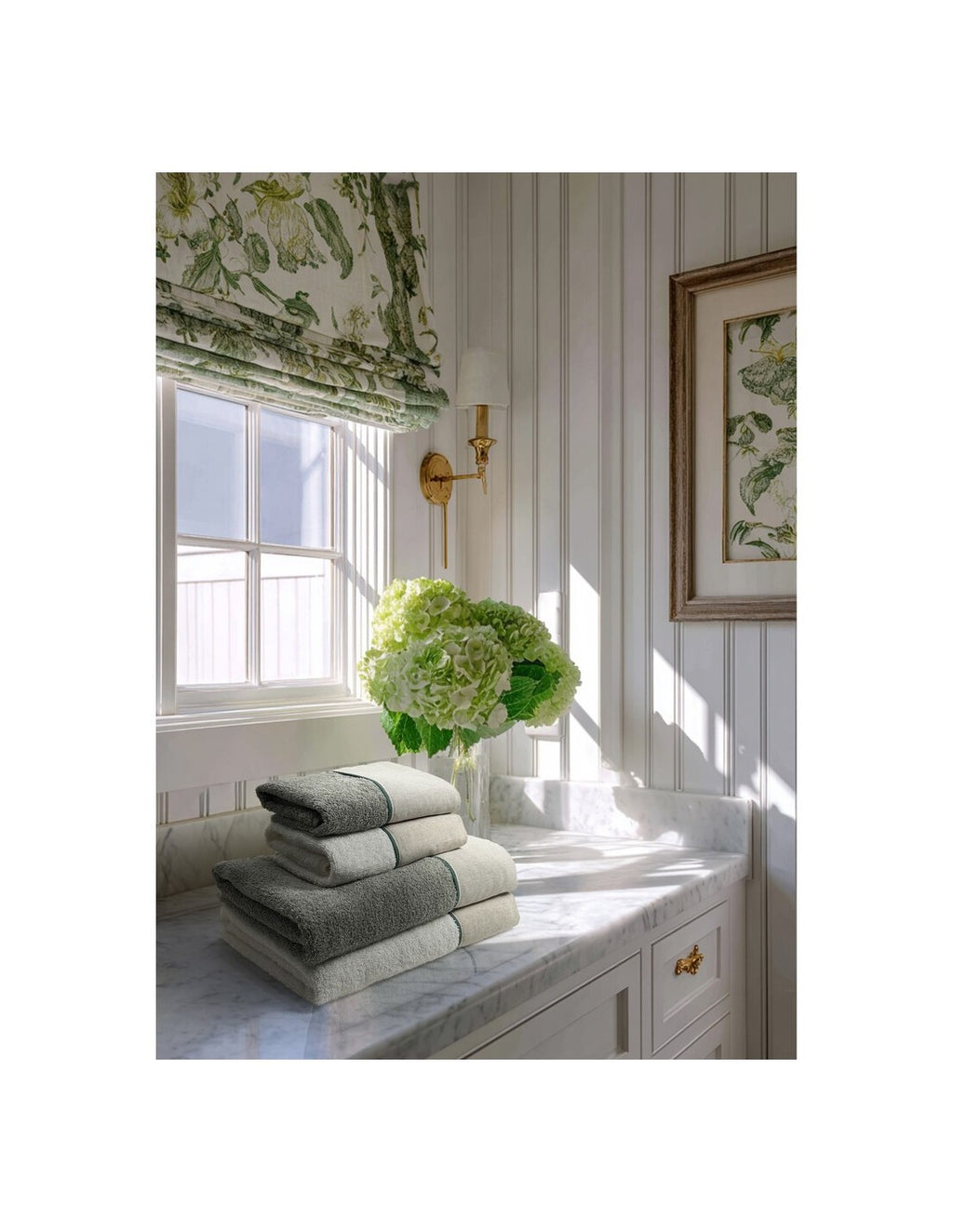 Blanc MariClò Set 2 Coppie Spugna con Balza Terre di Lino Collection in Cotone Verde Salvia e Bianco 40x60+60x100 cm.