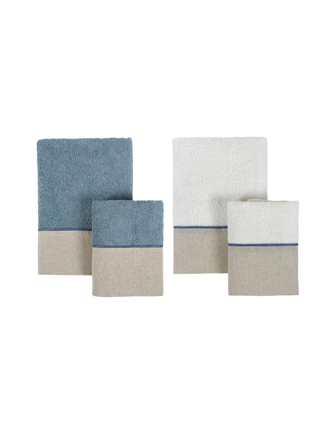 Blanc MariClò Set 2 Coppie Spugna con Balza Terre di Lino Azzurro e Bianco