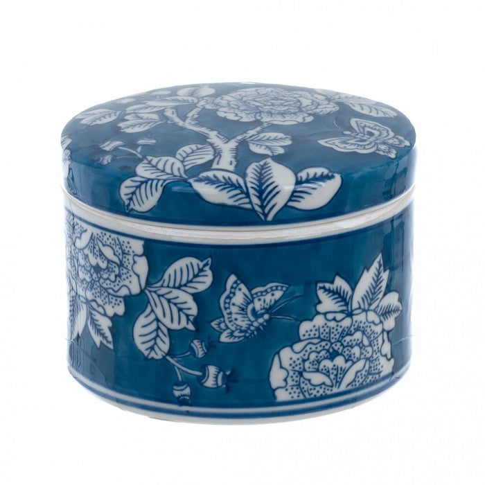 Blanc MariClò Svuota Tasche Chinoiserie Collection in Porcellana Blu con Coperchio 14x10x14 cm.