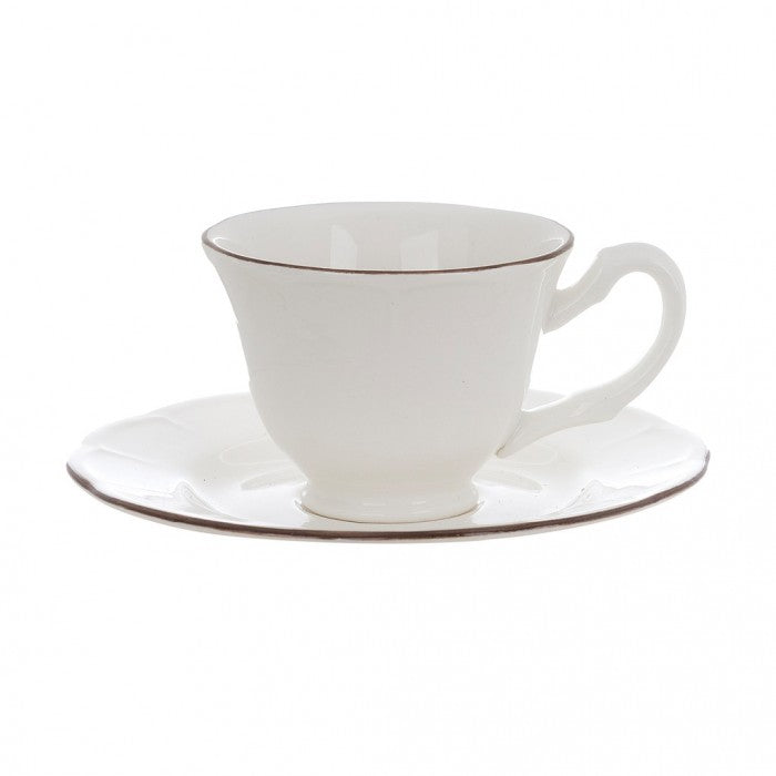 Blanc MariClò Set 6 Tazze da Caffè Alcina Collection in Ceramica Bianca con Bordo Dorato
