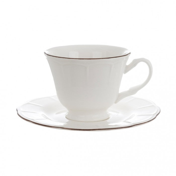 Blanc MariClò Set 6 Tazze da Tè Alcina Collection in Ceramica Bianca con Bordo Dorato