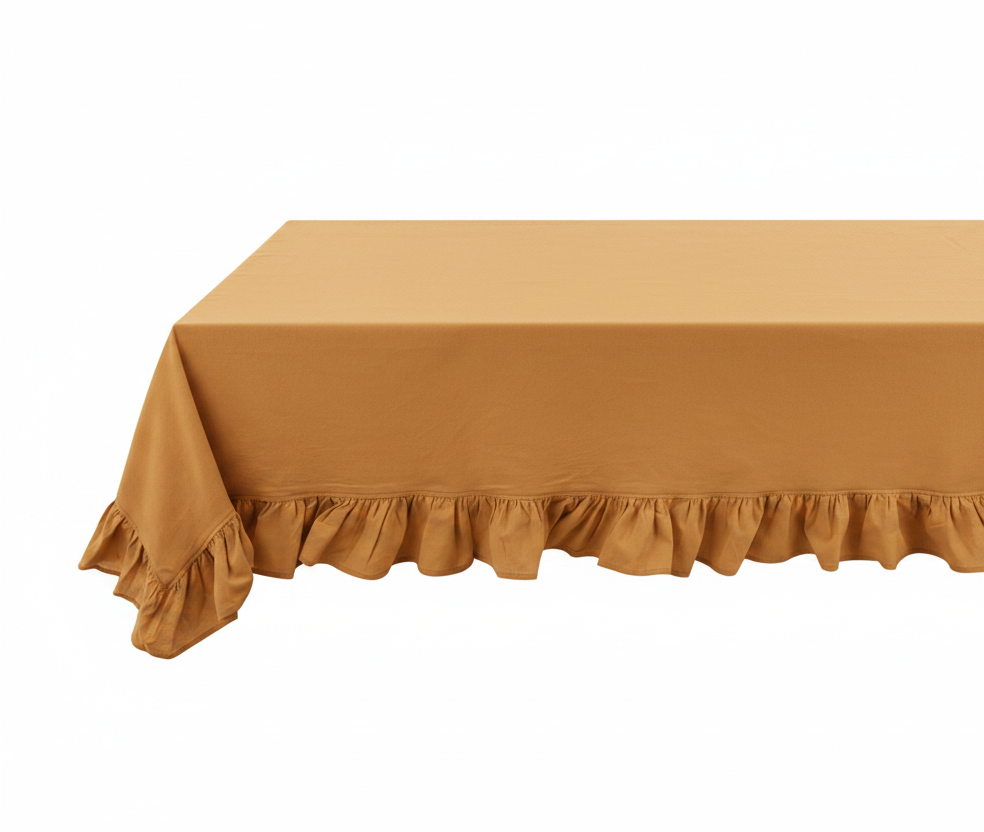 Blanc MariClò Tovaglia con Gala Frill Collection in Cotone Ocra 180x240 cm.