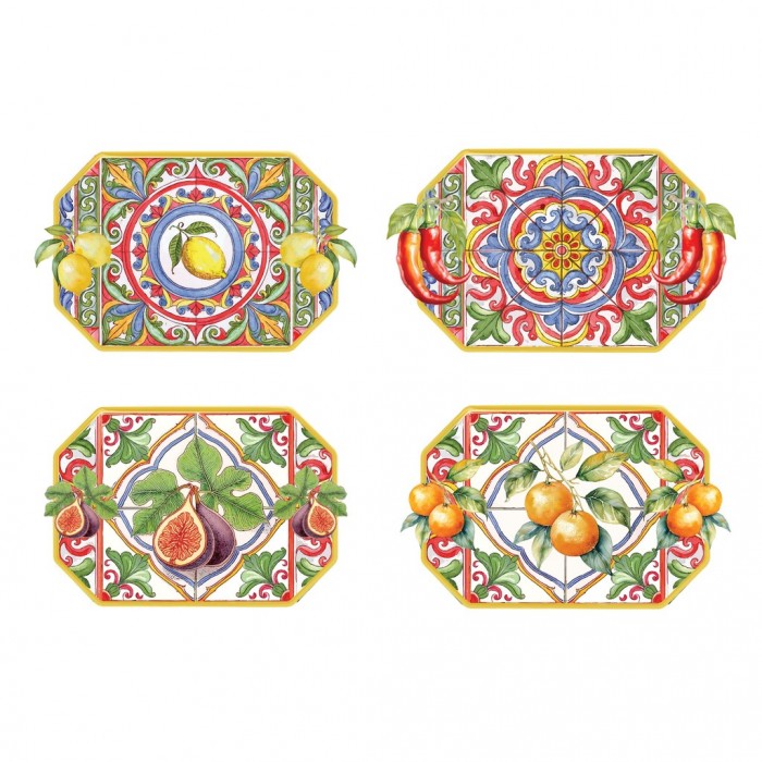 Blanc MariClò Tovaglietta Americana Ortigia Collection Assortita in Vinile 45x30 cm.