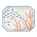 Blanc MariClò Tovaglietta Americana Le Mer Onirique Collection in Vinile Azzurro e Corallo 44x34 cm.