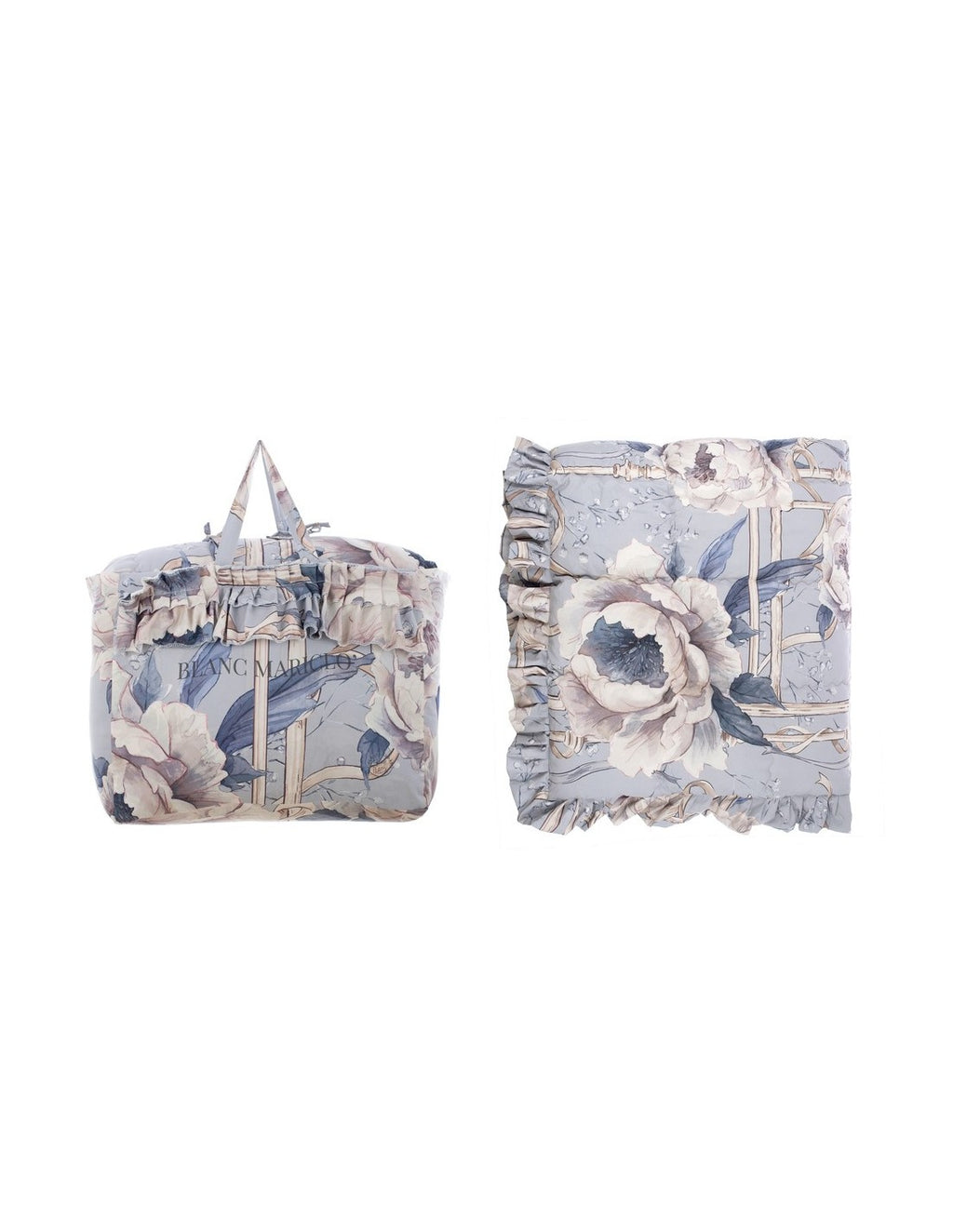 Blanc MariClò Trapunta con Gala Peonies Collection in Poliestere Azzurro 260x260 cm.