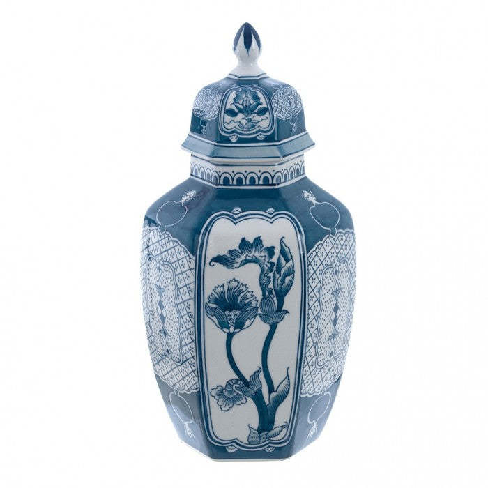 Blanc MariClò Vaso Decorativo Chinoiserie Collection in Porcellana Blu con Coperchio 20x40x18 cm.
