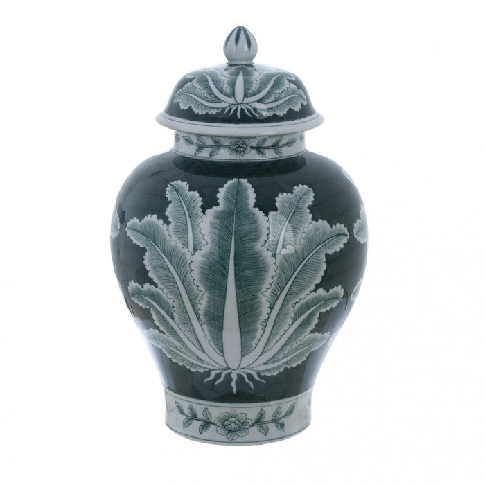 Blanc MariClò Vaso Decorativo Chinoiserie Collection in Porcellana Verde con Coperchio 26x41x26 cm.