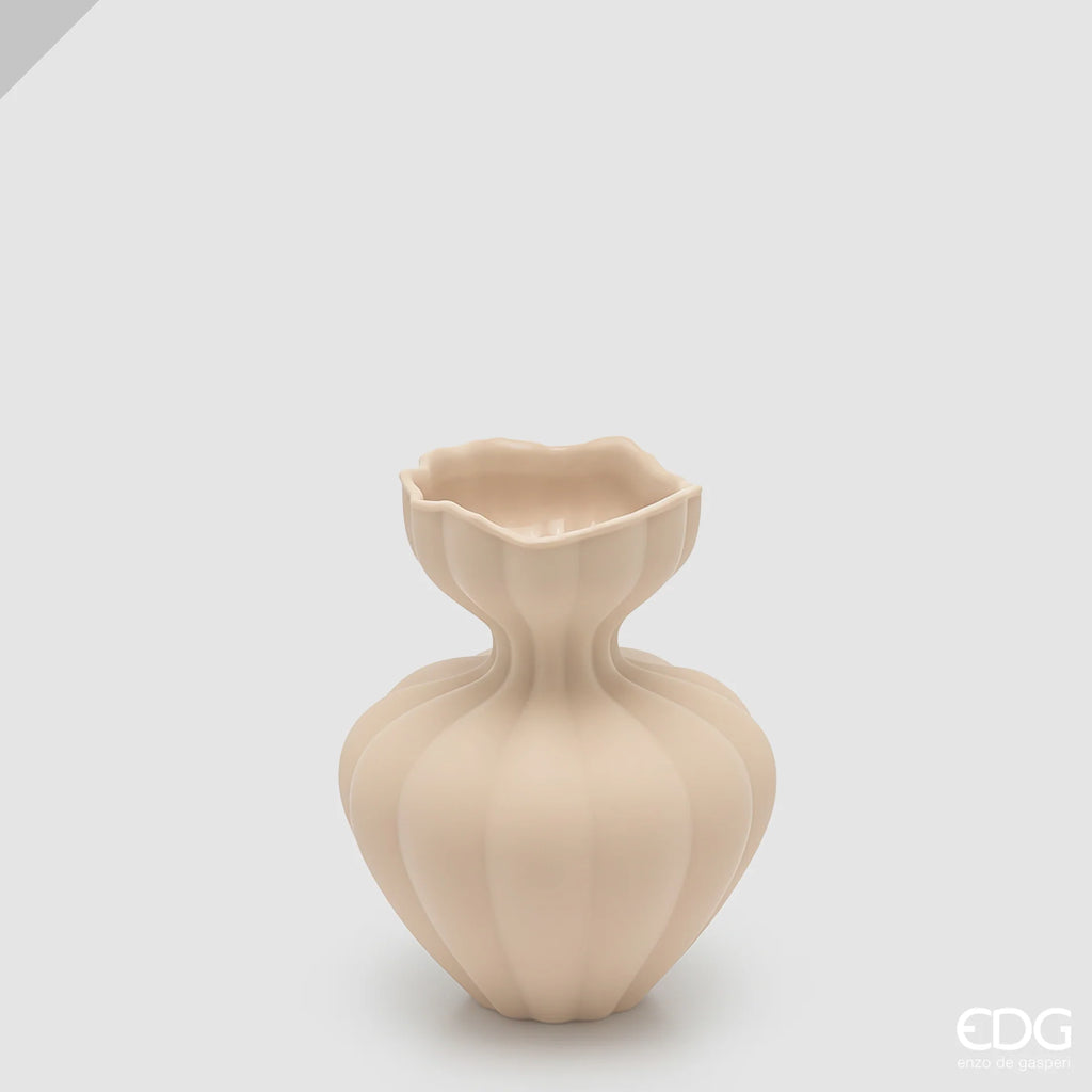 EDG Enzo De Gasperi Vaso Flow Sinuoso in Vetro Avorio H 19 cm. D 15 cm.