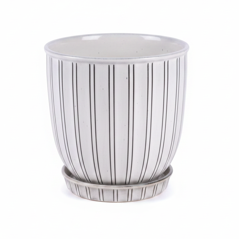 Plathea Home e Deco Set Cache Pot con Sottovaso Tempo Collection in Ceramica Avorio H. 20 cm. D. 20 cm.